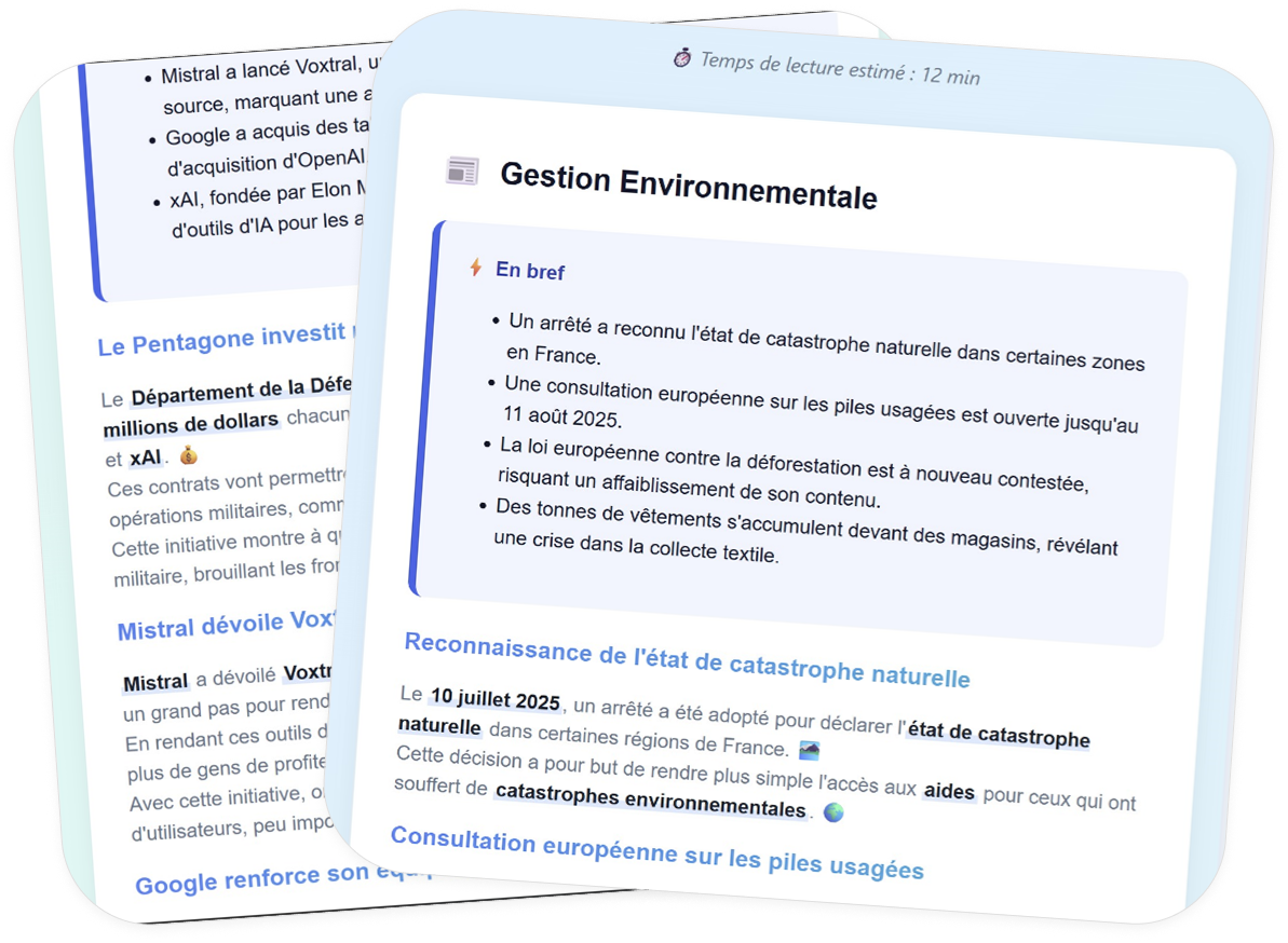 Veille personnalisée et newsletter intelligente InsightFlow - Interface de veille professionnelle